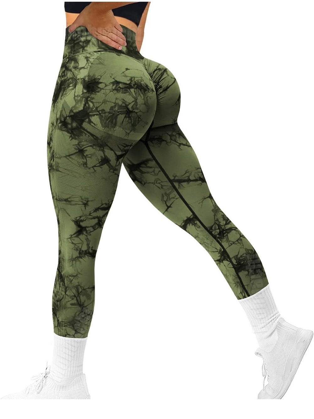 Amazon Olive & Black Tie-Dye High-Waist Leggings